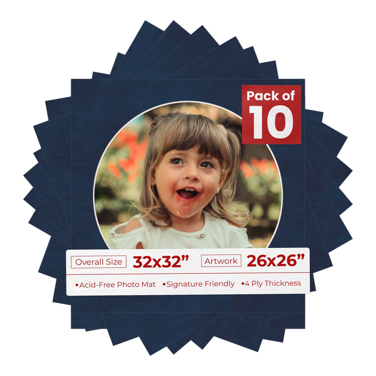Navy Suede Mat Board for 32x32 Frames - Circle Opening for 26x26 Photos